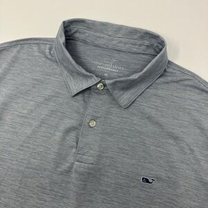 Vineyard Vines Performance Polo Shirt Men's XL Gray Blue Striped Whale Logo XL